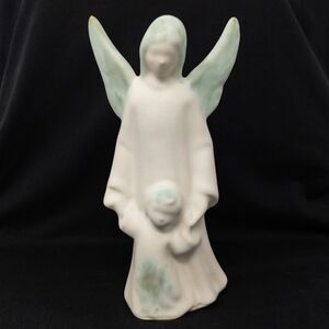 Vintage McCarty Angel & Child 9" White Jade Matte Glaze Figure Made in MS, USA